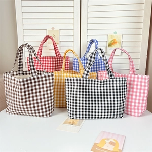 Minimalist checkered lunch bag collection in six colors with stylish webbing handles