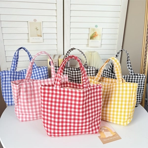 Japanese style gingham canvas lunch bag in six colors for women and students