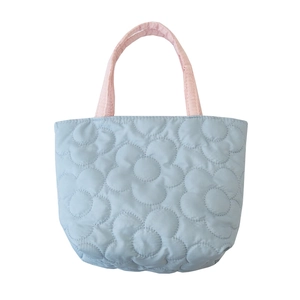 Quilted floral handbag in light blue and pink for daily storage or baby stroller use