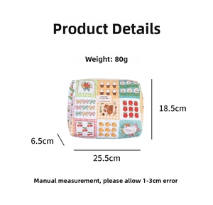 Detailed view showing dimensions of floral quilted cotton makeup bag with zip closure