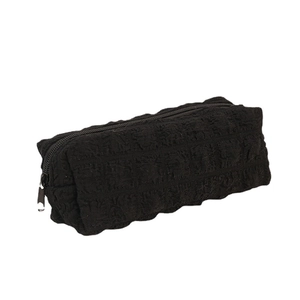 Quilted black cream puff pencil case with minimalist design and large capacity storage