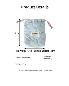 Quilted polyester drawstring storage bag dimensions showing 18x17x11cm on white background