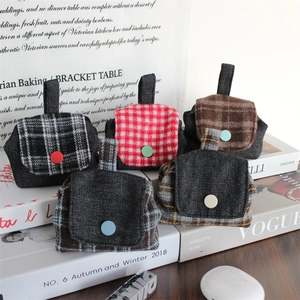 Mini tweed and denim coin purses with colorful buttons shown on fashion books
