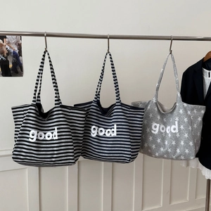 Tote Bag Polyester Striped Star Pattern Letter Print Large Capacity Casual School Shopping Preppy Style For Women