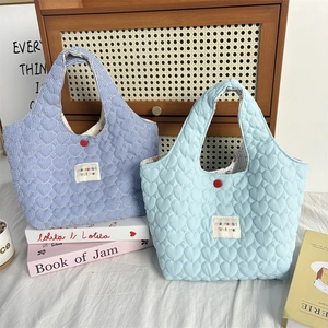 Quilted cotton tote bag set with heart patterns and stripes for daily commute