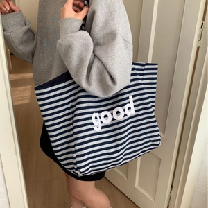 Large navy stripe canvas tote bag with good print for school and daily commute