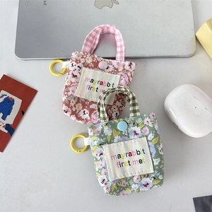 Mini pochettes de rangement en tissu floral pour écouteurs avec broderie et bouton