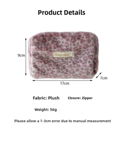 Beauty case in peluche leopardato rosa, 17x9x7cm, borsa cosmetica leggera da 56g