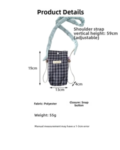 Detailed size specifications of the black and white checkered mini crossbody bag