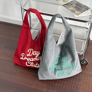 Chic felt wool tote bags in red and grey with Day Dreaming Club embroidery detail