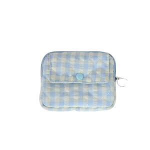 Mini pochette de rangement matelassée à carreaux bleus et blancs avec bouton pression
