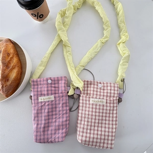 Plaid crossbody mini bag with ruched shoulder straps and snap button closure