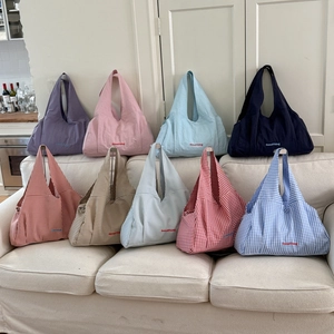 Large Capacity Gingham Plaid Tote Bag Polyester Fabric Letter Print Shoulder Bag For Women Daily Work College