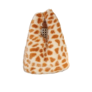 Fashionable plush handbag with realistic giraffe print pattern in soft warm beige