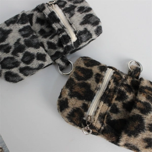 Mini leopard print plush coin purse with heart zipper and metal hook in two colors