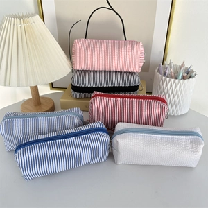 Striped Seersucker Pencil Case Large Capacity Stationery Bag Desktop Organizer Minimalist Ins Style For Students