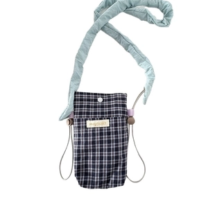 Checkered small crossbody phone bag with ruched shoulder strap and mayrabbit label