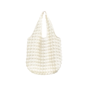 White popcorn texture tote bag with minimalist elastic 3D bubble design for women