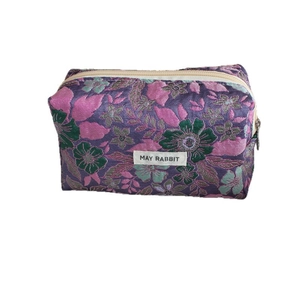 Floral jacquard large capacity pencil case and cosmetic bag with purple flower pattern