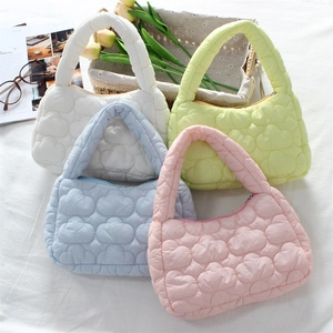Women Mini Quilted Handbag Padded Cloud Bubble Texture Polyester Zip Closure Sweet Korean Style
