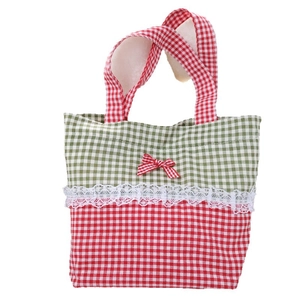 Plaid ribbon handbag with cute lace bow and rabbit ear handles for women