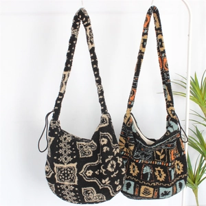 Winter plush crossbody bags with vintage ethnic patterns and adjustable wide straps