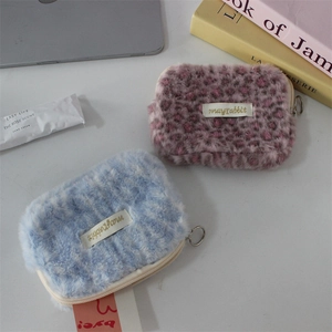 Porte-monnaie portable en peluche léopard avec fausse fourrure douce et fermeture éclair