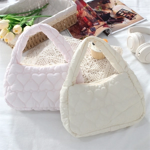 Pastel heart quilted cotton handbag set with zip closure and trendy mini wristlet design