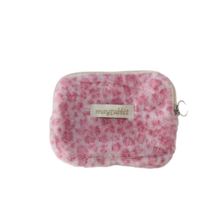 Porte-monnaie en peluche léopard rose avec fermeture éclair et texture douce