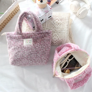 Chic pink leopard print faux fur tote bag with top zipper and spacious storage