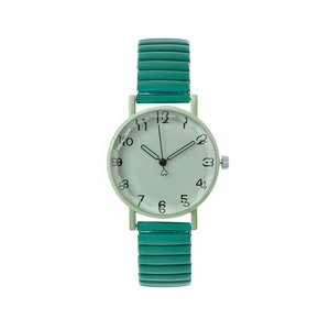 Montre tendance pour femme avec bracelet élastique vert et cadran à chiffres colorés