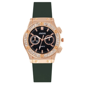 Fashion Quartz Watch Rhinestone Bezel Silicone Strap Rose Gold Alloy Case Luxury Trendy Wristwatch For Men Women