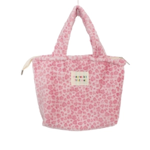 Plush pink leopard print tote bag with heart patterns and zipper closure for women