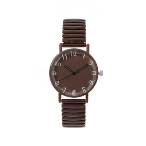 Montre à quartz marron pour femme avec bracelet extensible et chiffres artistiques