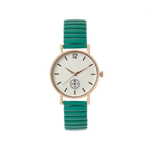 Montre tendance à bracelet élastique vert avec boîtier en or rose et cadran blanc épuré