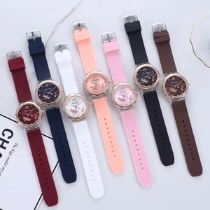 Close-up of stylish silicone watches with floral patterns in various elegant colors