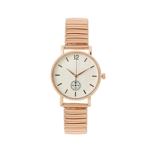 Montre à bracelet élastique rose doré avec cadran blanc texturé et petite trotteuse