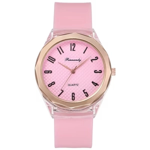 Women Quartz Watch With Silicone Strap Transparent Case Octagonal Metal Bezel Large Dial Fashion Casual Wristwatch