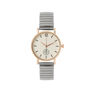 Montre à quartz minimaliste avec cadran crème texturé et bracelet métal extensible