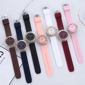 Collection of casual silicone strap quartz watches with transparent cases in seven colors