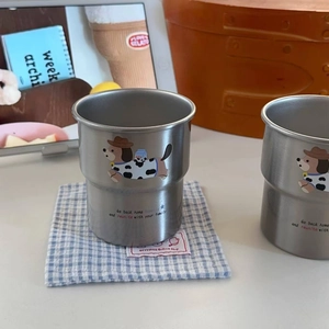 Stackable stainless steel cup featuring cute dachshund illustration and inspirational quote