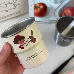 Cute dachshund stainless steel mouthwash cup in cream with home lifestyle aesthetic