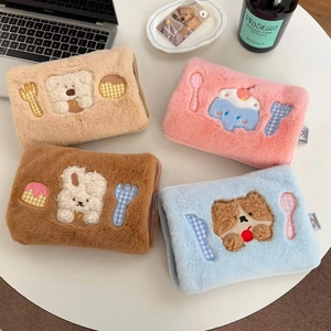 Electric Hot Water Bottle Rechargeable Hand Warmer Cute Cartoon Plush Faux Rabbit Fur Cover Winter Portable Heating Pad