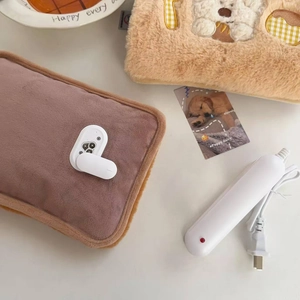 Rechargeable velvet hot water bottle with cute plush puppy cover and charger kit