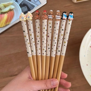 Bacchette Legno Cartone Animato Animale 3D Decorativo Stelle Stampa Antiscivolo Bambini Stoviglie Casa Regalo Stile Giapponese