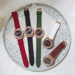 Detailed view of rhinestone bezel silicone quartz watches in five vibrant colors