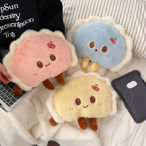 Cute cartoon dumpling electric hand warmer set in plush pink, blue and yellow colors