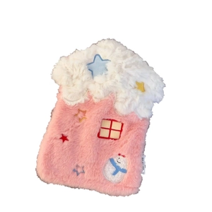 Star house shaped plush hot water bottle cover with cute snowman embroidery in pink