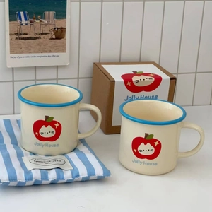 Set of two ceramic mugs with cute apple cat design and premium kraft gift packaging