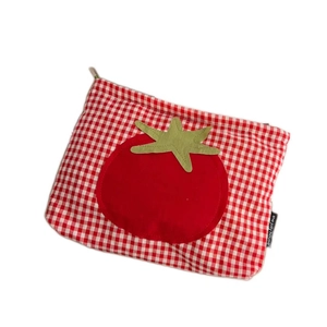 Süße rot-weiß karierte Tomaten-Kosmetiktasche mit Reißverschluss und viel Platz